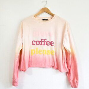 Long Sleeve Baby Graphic Tee More Coffee Please Pink Ombre Basic T-shirt